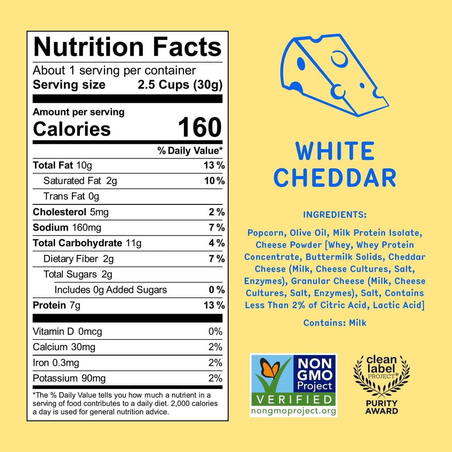 Khloud Protein Popcorn - White Cheddar - 7g Protein Snacks for Adults & Kids - Flavored Popcorn Made with Real Ingredients & Milk Protein Isolate - Non-GMO, Gluten-Free, Kosher - 1oz, 24ct