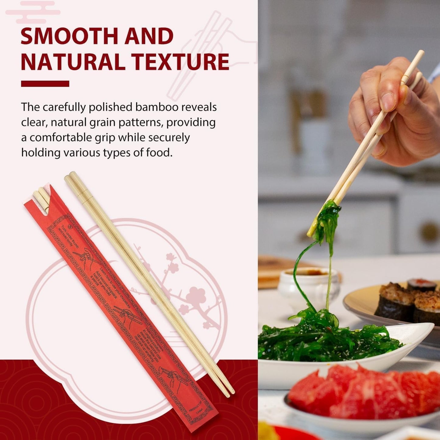 Soeos Disposable Bamboo Chopsticks, 100 Sets, Natural Wooden Chopsticks, Individually Wrapped, Splinter-Free, Lightweight & Durable