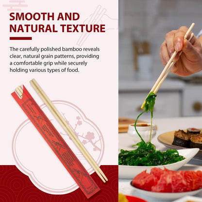 Soeos Disposable Bamboo Chopsticks, 100 Sets, Natural Wooden Chopsticks, Individually Wrapped, Splinter-Free, Lightweight & Durable