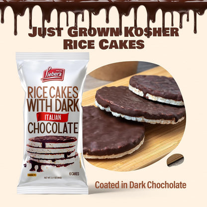 LIEBERS Dark Chocolate Rice Cakes, Kosher Certified Dairy Free, Gluten Free Snack (Dark Chocolate) Pack Of 8