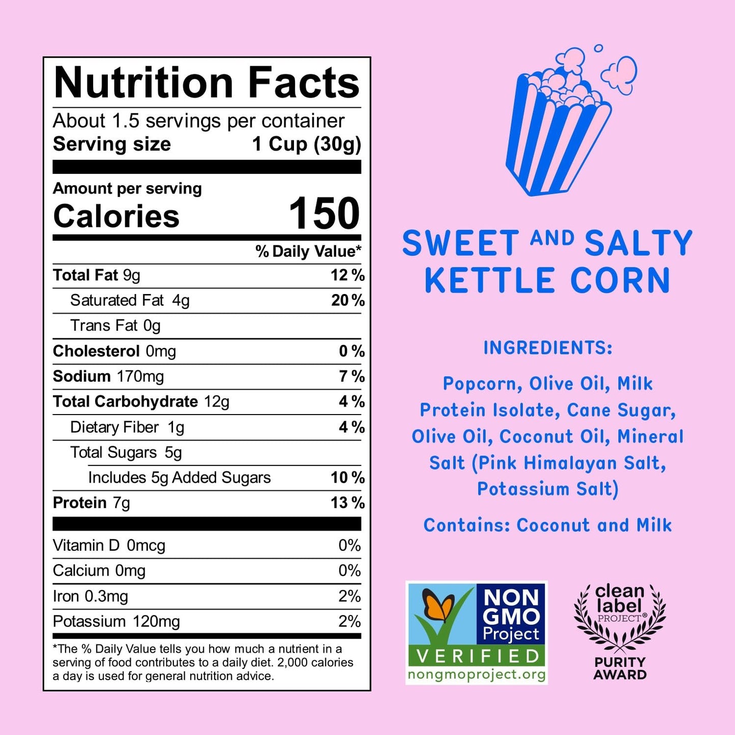 Khloud Protein Popcorn - Sweet & Salty Kettle Corn - 7g Protein Snacks for Adults & Kids - Flavored Popcorn Made with Real Ingredients & Milk Protein Isolate - Non-GMO, Gluten-Free, Kosher - 1oz, 24ct