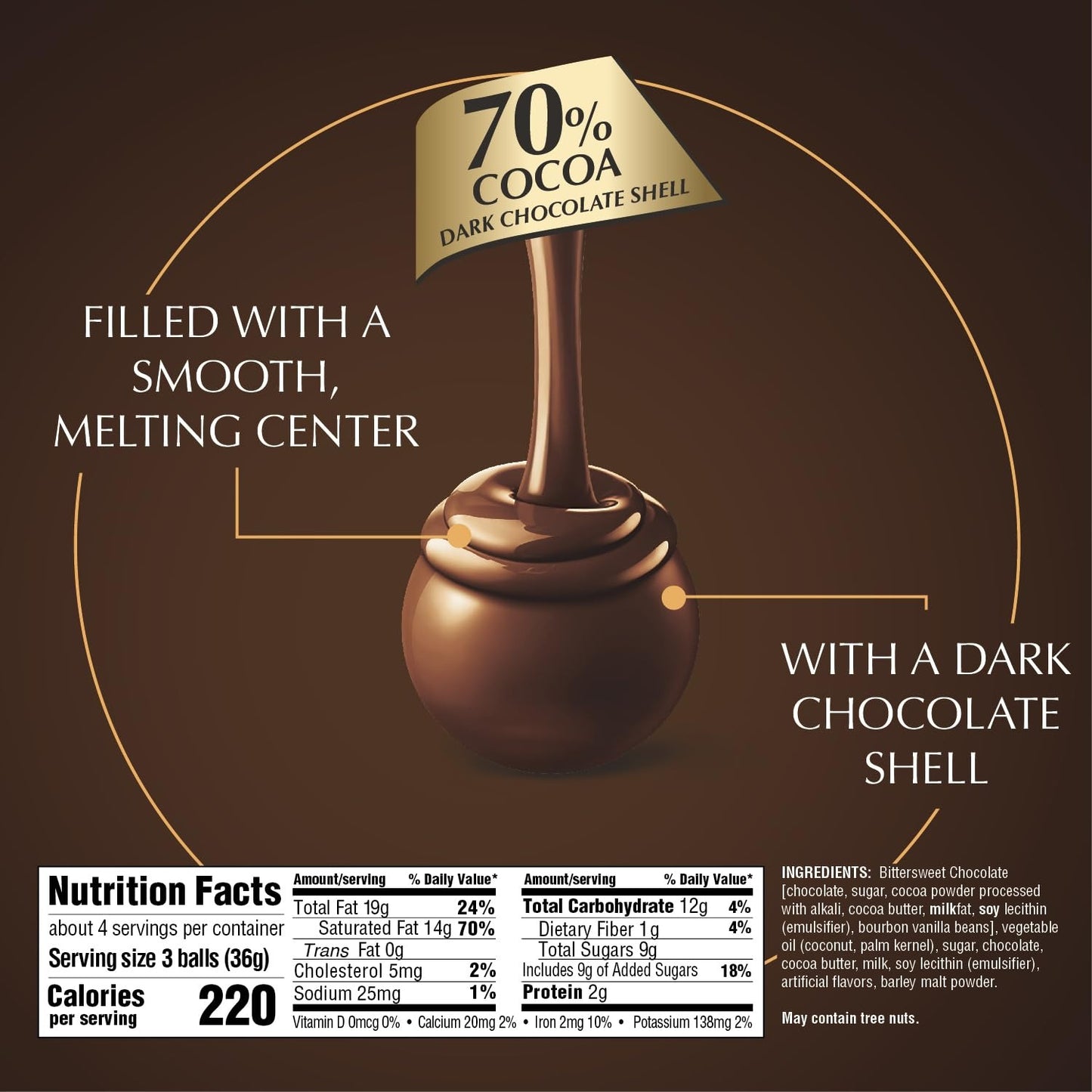 Lindt LINDOR 70% Extra Dark Chocolate Truffles, Dark Chocolate Candy with Smooth, Melting Truffle Center, Great for Gift Giving, 5.1 oz. Bag (6 Pack)