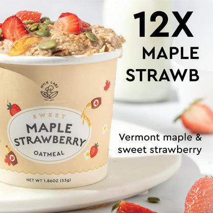Mylk Labs Maple Strawberry Protein Oatmeal Cups – Whole Grain, Low Sugar Breakfast with Superfoods – Quick & Easy Instant Oatmeal, Non-GMO, Gluten Free, Nut Free (12 Pack)