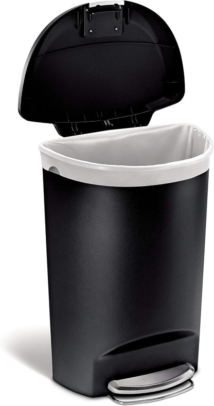 simplehuman 50 Liter / 13 Gallon Semi-Round Kitchen Step Trash Can with Secure Slide Lock, Black Plastic