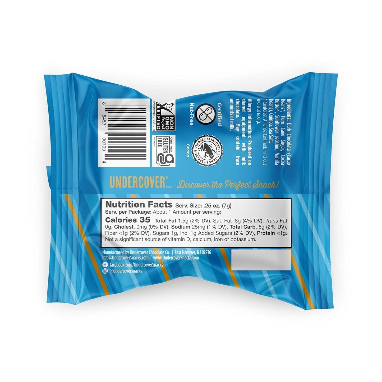 Undercover Chocolate Quinoa Crisps - Dark Chocolate + Sea Salt | 70-Count, Individually Wrapped Crisps | Gluten Free, Nut-Free, Allergen Friendly, Kosher, Plant-Based