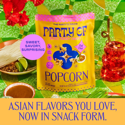 Party of Pad Thai Popcorn – Flavored Gluten-Free Snack Made from Veggie Ingredients, Individually Wrapped, Salted Variety Bags for Sharing, Movie Nights, or On-the-Go – Mini Size - 12 Pack