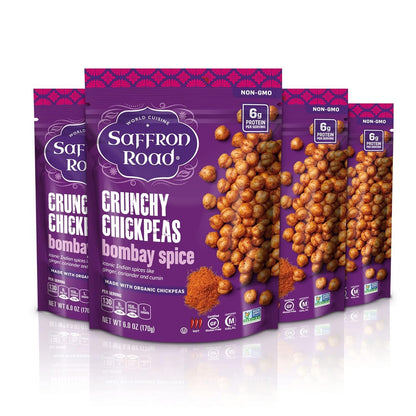 Saffron Road Organic Crunchy Chickpea Snacks-Gluten Free, Non-GMO, Halal, Kosher, Vegan (Bombay Spice, 6 Ounce (Pack of 4)