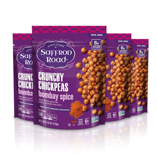 Saffron Road Organic Crunchy Chickpea Snacks-Gluten Free, Non-GMO, Halal, Kosher, Vegan (Bombay Spice, 6 Ounce (Pack of 4)