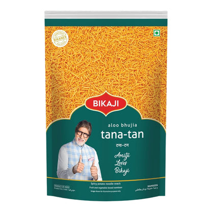 Bikaji Tana-Tan Aloo Bhujia 35.27 oz (1 kg), Indian Namkeen Fried Potato Noodles Snack, Spicy and Crunchy Sev, Authentic Bikaneri Recipe, Tea-Time Snack, Vegetarian Savory Treat