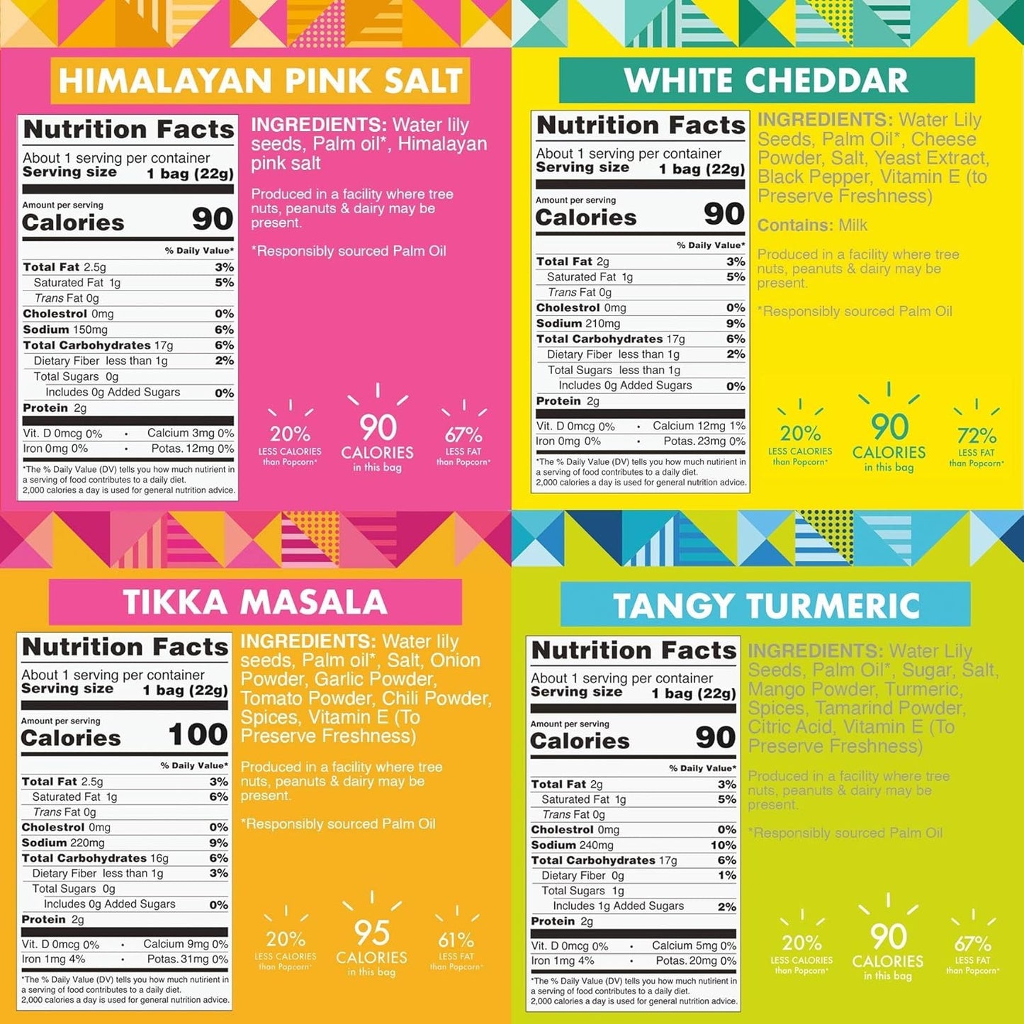 Taali 4-Flavor Variety Water Lily Pops (10-Pack) - Roasted Fox Nuts Makhana Snack | Crunchy Indian Healthy Snacks | Protein-rich, Gluten Free, Non GMO | Individual 0.8 oz Bags