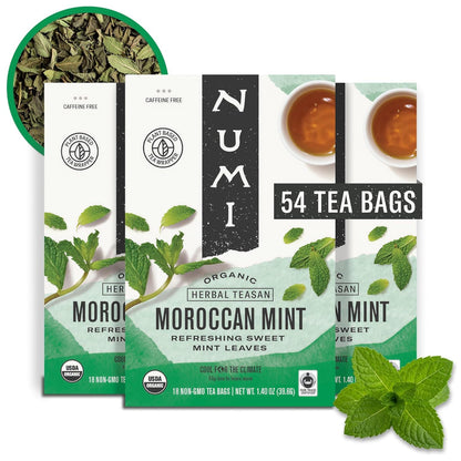 Numi Tea Organic Moroccan Mint Tea, 54 Herbal Tea Bags, Caffeine Free