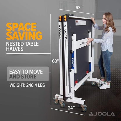 JOOLA Inside Professional MDF Indoor Ping Pong Table with Quick Clamp Table Tennis Net and Post Set - 10 Minute Easy Assembly - Tournament Quality - Foldable with Single Player Playback Mode