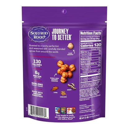 Saffron Road Organic Crunchy Chickpea Snacks-Gluten Free, Non-GMO, Halal, Kosher, Vegan (Bombay Spice, 6 Ounce (Pack of 4)