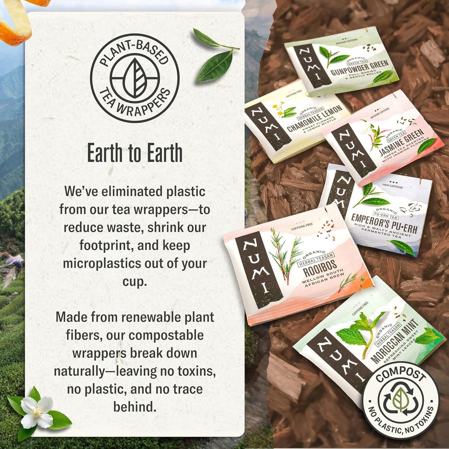 Numi Tea Organic Moroccan Mint Tea, 54 Herbal Tea Bags, Caffeine Free