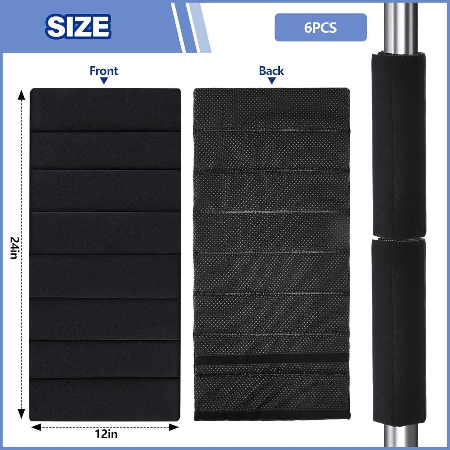 6 Pcs Basement Pole Padding 12 x 24 Inch Garage Hook-and-Loop Pad Fastener Anti Slip Fabric Metal Pole Protection Cover