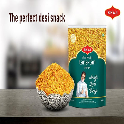 Bikaji Tana-Tan Aloo Bhujia 35.27 oz (1 kg), Indian Namkeen Fried Potato Noodles Snack, Spicy and Crunchy Sev, Authentic Bikaneri Recipe, Tea-Time Snack, Vegetarian Savory Treat