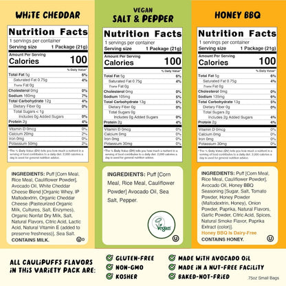 CauliPuffs - Corn, Rice, and Cauliflower Gluten Free Puffed Snack (15 x 0.75oz Bags, Variety Pack)