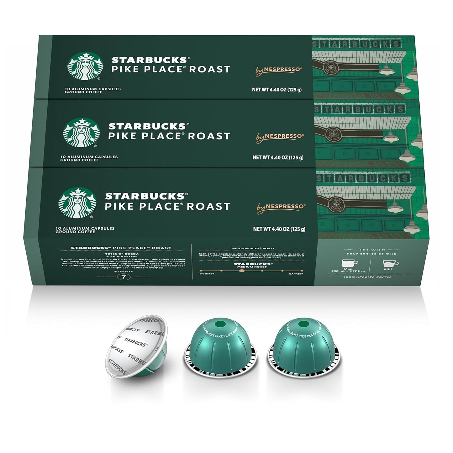 Starbucks by Nespresso Vertuo, Pike Place, Medium Roast Coffee 30-count Coffee Pods, Brews 7.8 oz.