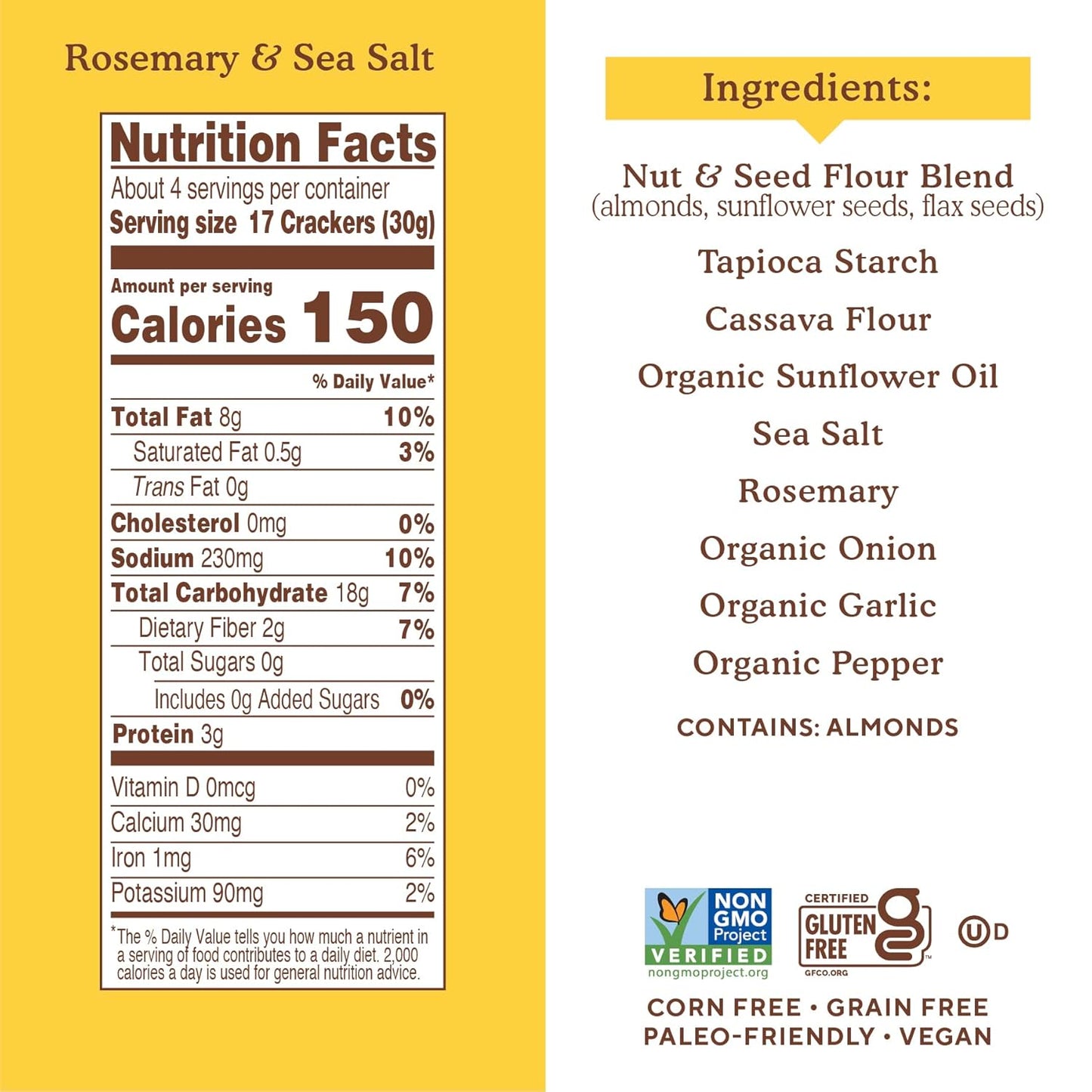 Simple Mills Almond Flour Crackers, Rosemary & Sea Salt - Gluten Free, Vegan, Healthy Snacks, 4.25 Ounce (Pack of 6)