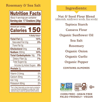 Simple Mills Almond Flour Crackers, Rosemary & Sea Salt - Gluten Free, Vegan, Healthy Snacks, 4.25 Ounce (Pack of 6)