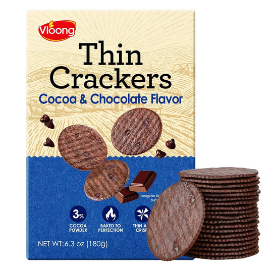 Vloong Cocoa & Chocolate Sweet Snack Cracker, Baked Crisp Cookie Thins with No Artificial Flavors, Healthy Snacks (3 PACK,18.9 Ounce)