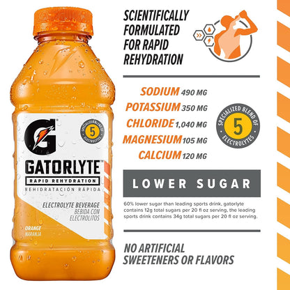 Gatorlyte Rapid Rehydration Electrolyte Drink, 3 Flavor Variety Pack, Specialized Blend of 5 Electrolytes, Lower Sugar, No Artificial Sweeteners, No Artificial Flavors, 20 fl oz Bottles (12 Pack)