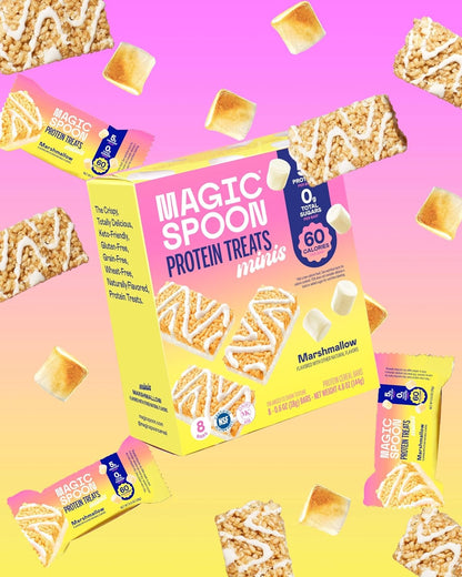 MAGIC SPOON Mini Treats - 5g Protein, Low Carb, Keto Friendly, Low Sugar, Gluten Free, Crispy Protein Bar Cereal Bar, On-The-Go Healthy Snack (Marshmallow, 16 Mini Bars)