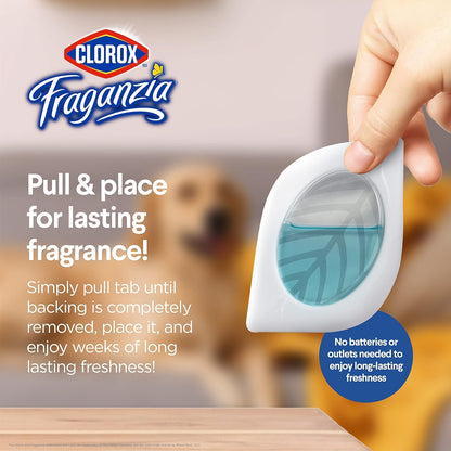 Clorox Fraganzia Small Room Air Freshener in Fresh Ocean Breeze, 2ct | Peel & Place, No-Plug, Battery-Free for Closets, Laundry Room, Entry Way, Bathroom, Locker, 2 Units