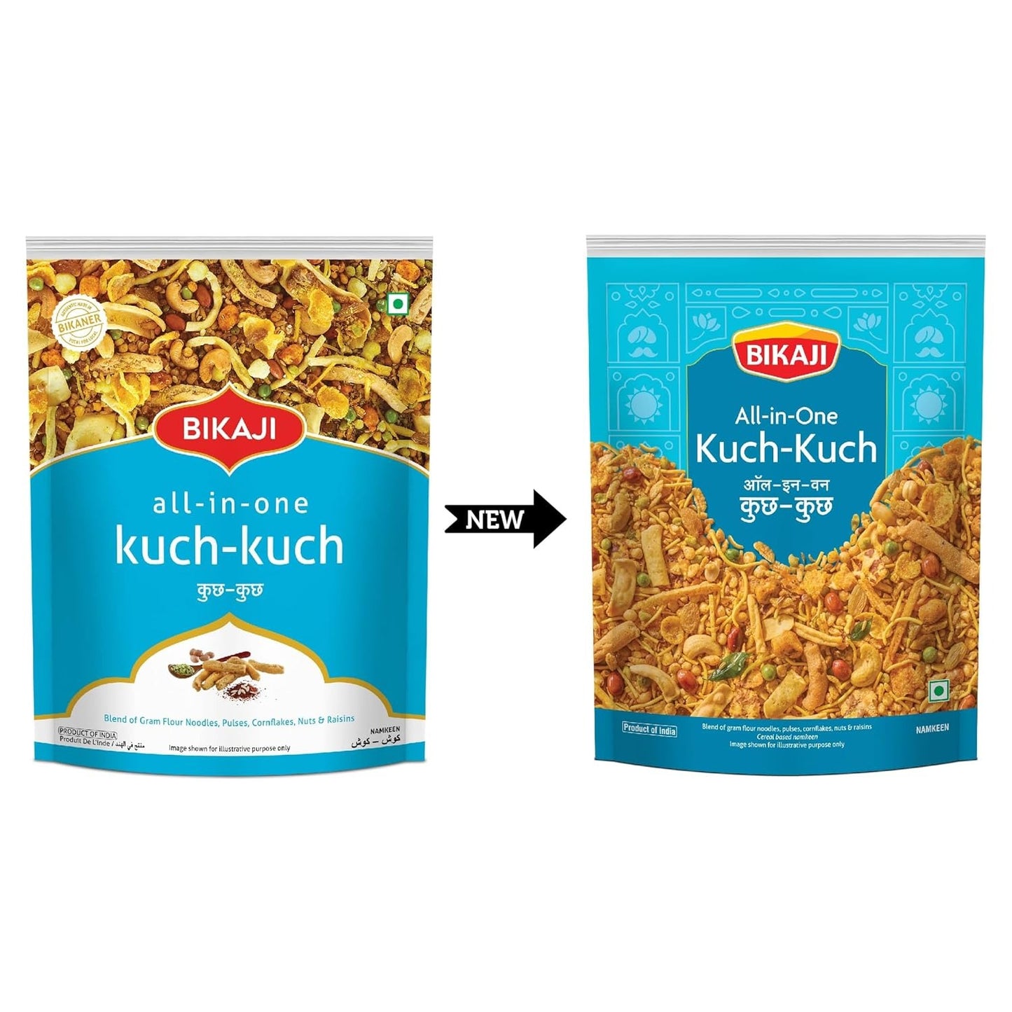 Bikaji Kuch Kuch All In One Mixture 35.27 oz (1kg), Authentic Indian Farsan, Crunchy Blend of Gram Flour Noodles, Pulses, Cornflakes, Nuts & Raisins, Traditional Recipe, Perfect for Tea-Time Snack