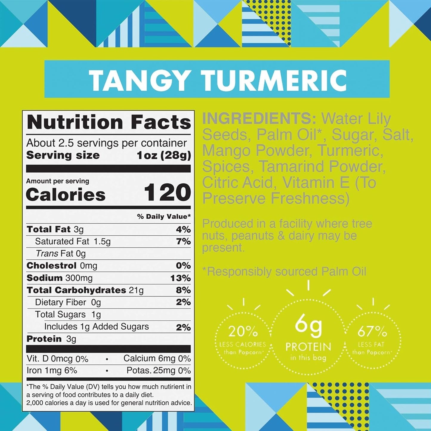 Taali Tangy Turmeric Water Lily Pops (4-Pack) - Roasted Fox Nuts Makhana Snack | Crunchy Indian Healthy Snacks | Protein-rich, Vegan, Gluten Free, Non GMO | 2.3 oz Multi-Serve Bags