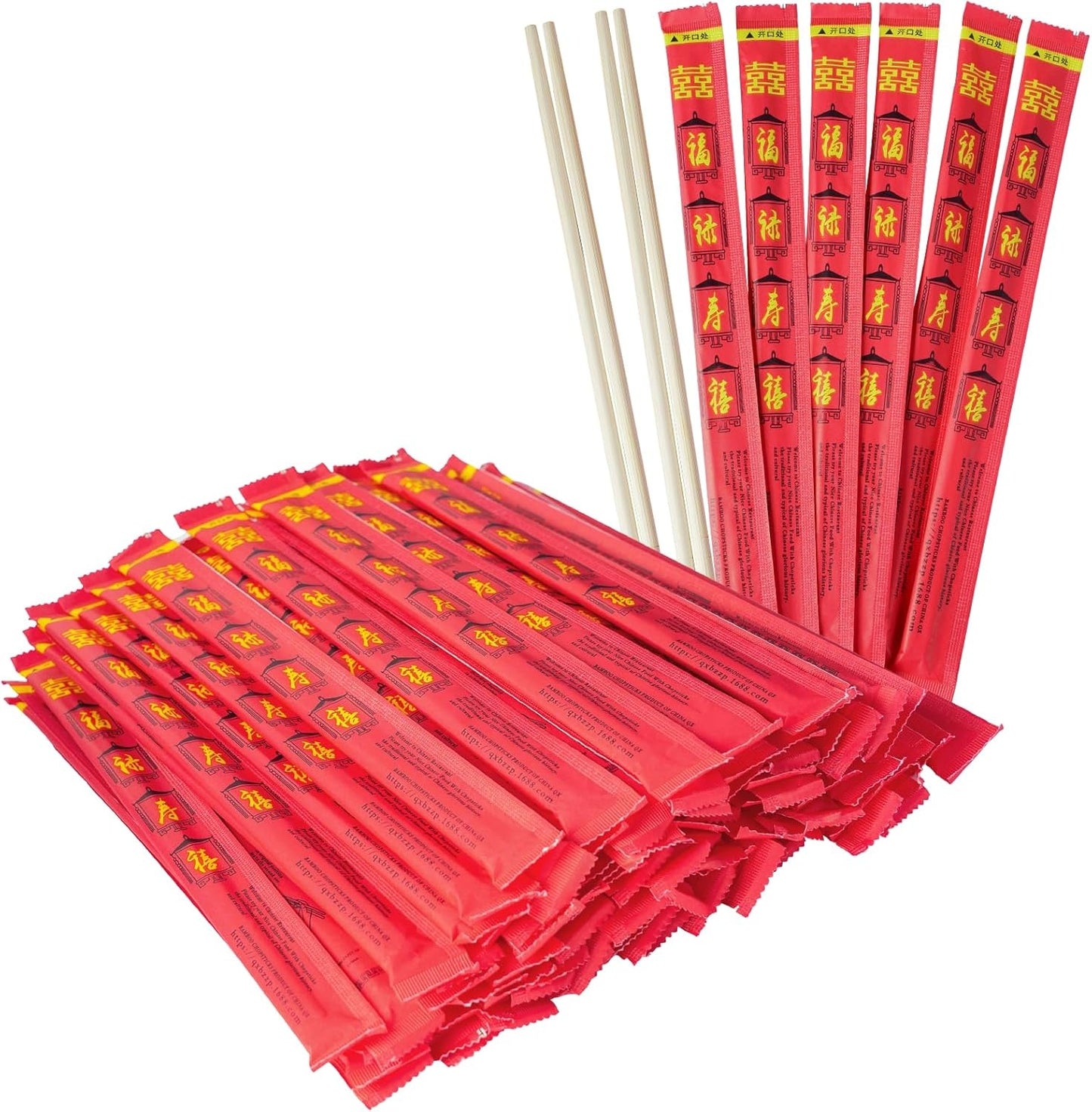 Soeos Disposable Bamboo Chopsticks, 100 Sets, Natural Wooden Chopsticks, Individually Wrapped, Splinter-Free, Lightweight & Durable