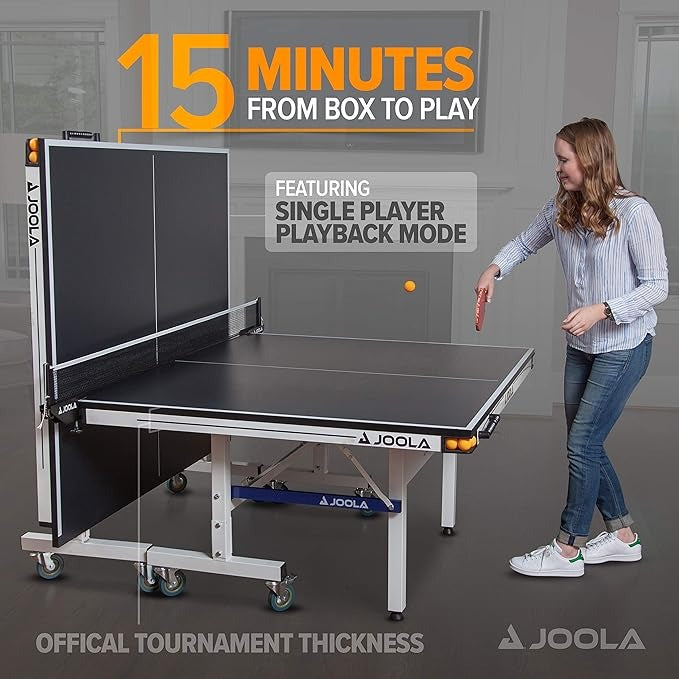JOOLA Inside Professional MDF Indoor Ping Pong Table with Quick Clamp Table Tennis Net and Post Set - 10 Minute Easy Assembly - Tournament Quality - Foldable with Single Player Playback Mode