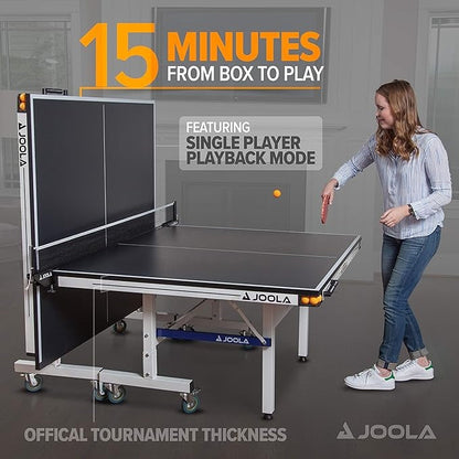 JOOLA Inside Professional MDF Indoor Ping Pong Table with Quick Clamp Table Tennis Net and Post Set - 10 Minute Easy Assembly - Tournament Quality - Foldable with Single Player Playback Mode