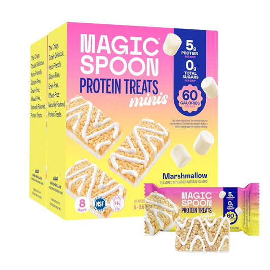 MAGIC SPOON Mini Treats - 5g Protein, Low Carb, Keto Friendly, Low Sugar, Gluten Free, Crispy Protein Bar Cereal Bar, On-The-Go Healthy Snack (Marshmallow, 16 Mini Bars)
