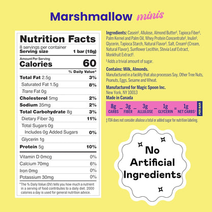 MAGIC SPOON Mini Treats - 5g Protein, Low Carb, Keto Friendly, Low Sugar, Gluten Free, Crispy Protein Bar Cereal Bar, On-The-Go Healthy Snack (Marshmallow, 16 Mini Bars)