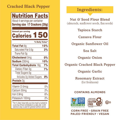 Simple Mills Almond Flour Crackers Black Cracked Pepper Gluten Flax Seed 4.25 oz Pack of 6
