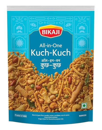 Bikaji Kuch Kuch All In One Mixture 35.27 oz (1kg), Authentic Indian Farsan, Crunchy Blend of Gram Flour Noodles, Pulses, Cornflakes, Nuts & Raisins, Traditional Recipe, Perfect for Tea-Time Snack