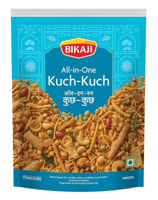 Bikaji Kuch Kuch All In One Mixture 35.27 oz (1kg), Authentic Indian Farsan, Crunchy Blend of Gram Flour Noodles, Pulses, Cornflakes, Nuts & Raisins, Traditional Recipe, Perfect for Tea-Time Snack