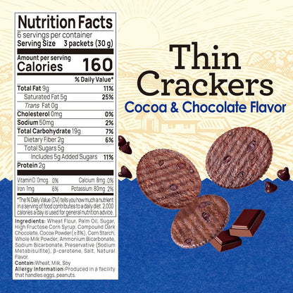 Vloong Cocoa & Chocolate Sweet Snack Cracker, Baked Crisp Cookie Thins with No Artificial Flavors, Healthy Snacks (3 PACK,18.9 Ounce)