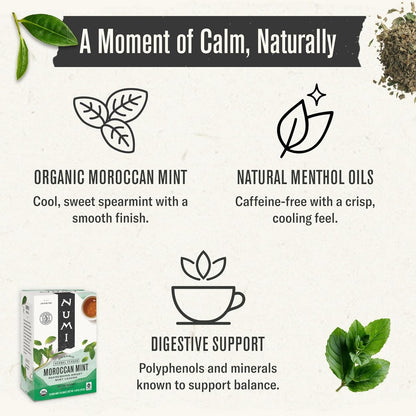 Numi Tea Organic Moroccan Mint Tea, 54 Herbal Tea Bags, Caffeine Free