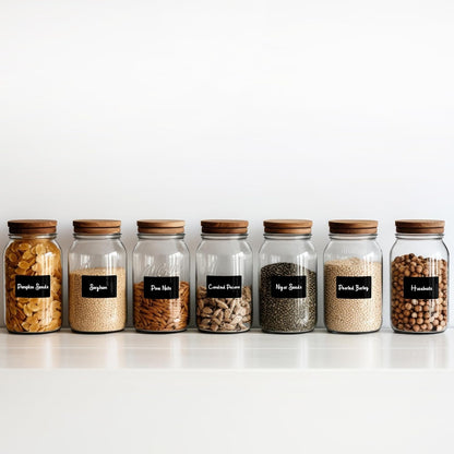 200 Chalkboard Labels for Storage Bins, Removable Black Stickers with Chalk Marker, Pantry Containers and Storage Bin Organization