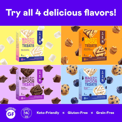 MAGIC SPOON Treats - High Protein, Low Carb, Keto Friendly, Low Sugar, Gluten Free, Crispy Protein Bar Cereal Bar, On-The-Go Healthy Snack (Double Chocolate, 8 Bars)