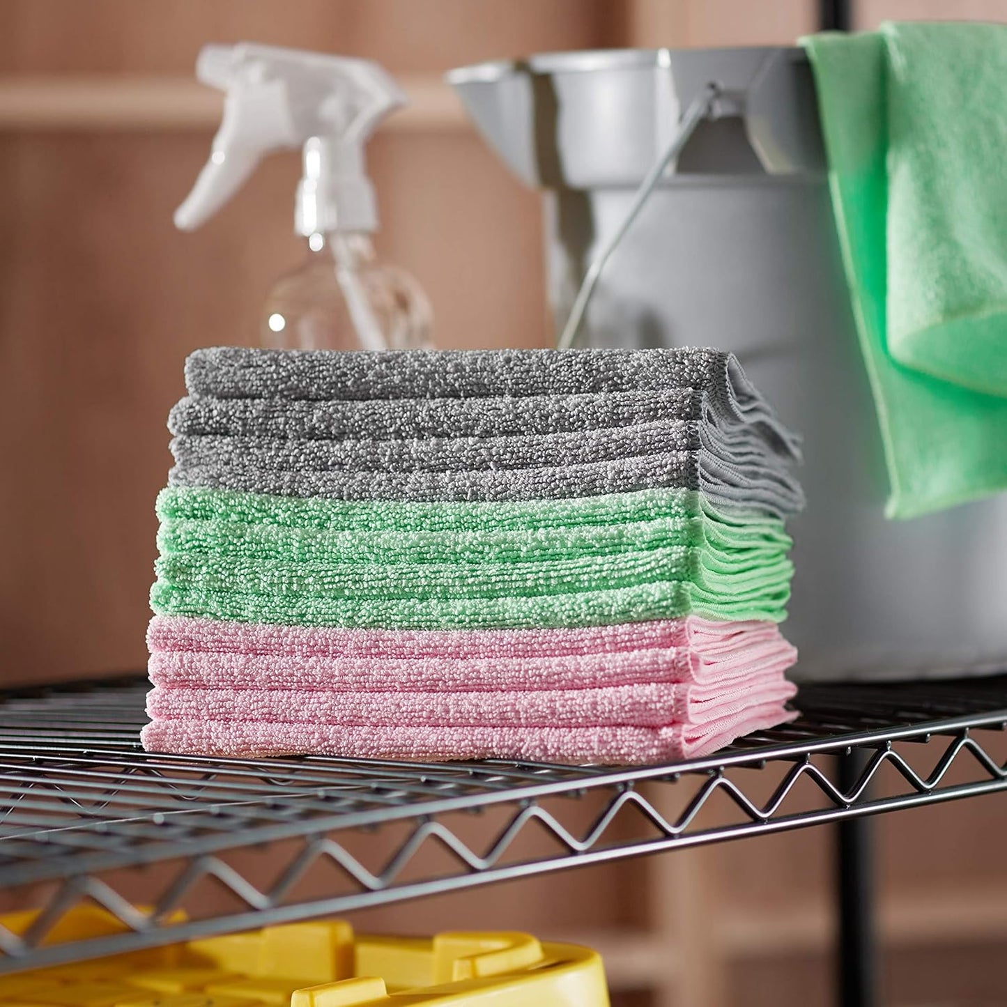 Microfiber Cleaning Cloths, Ultra Absorbent, Scratch Free, Non-Abrasive, Reusable and Washable, All-Purpose, Car Detailing, 16" x 12", Green/Gray/Pink, 36-Pack