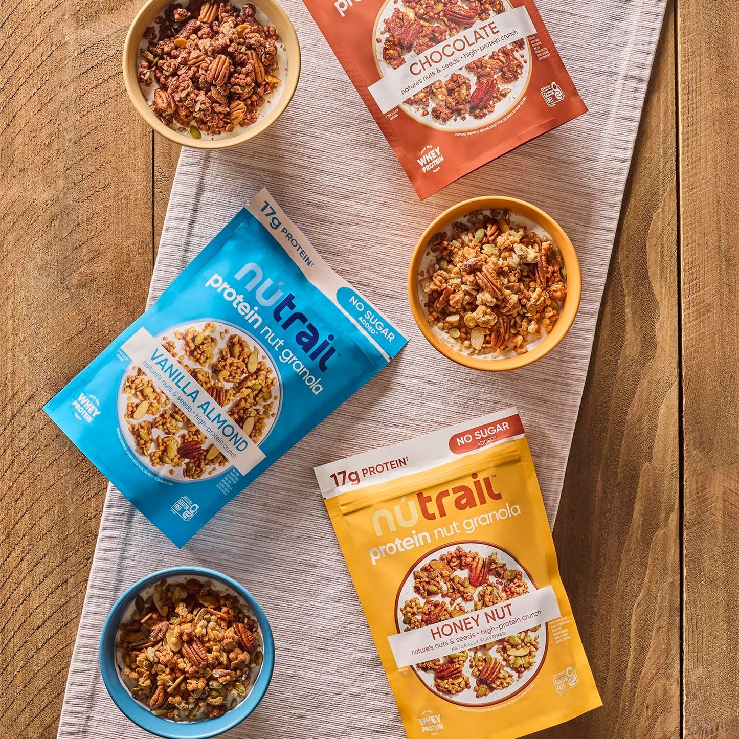 NuTrail 17g Protein Nut Granola Cereal, Variety Pack, No Sugar Added, Keto, Low Carb, Gluten Free, Grain Free, Healthy Breakfast 8 oz. 3 Count