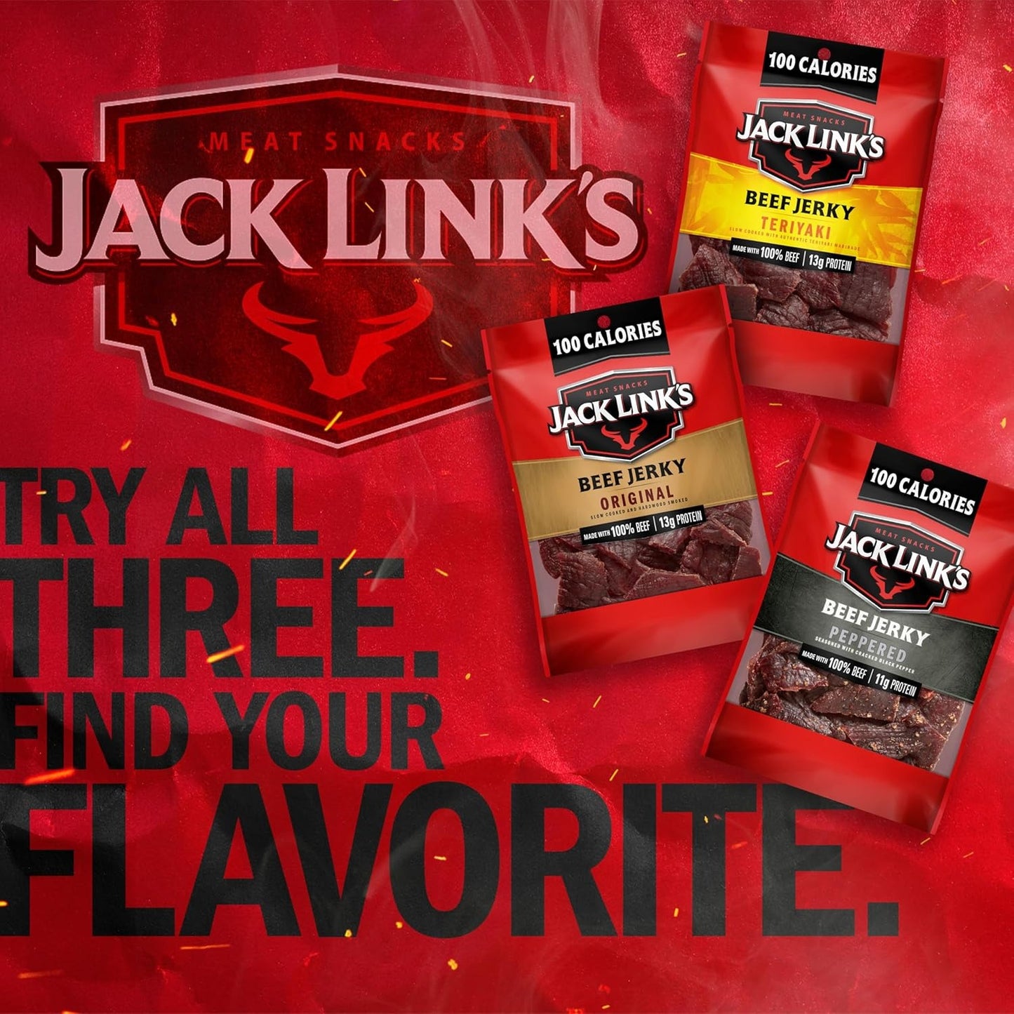 Jack Link's Beef Jerky Variety Pack – Includes Original, Teriyaki and Peppered Jerky, Bulk Protein Snack Pack, Good Source of Protein, Meat Snacks Made with 100% Beef – 1.25 Oz (Pack of 15)