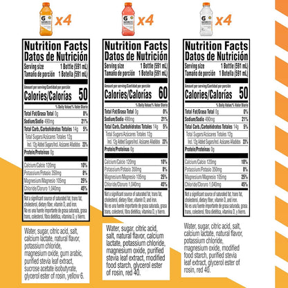 Gatorlyte Rapid Rehydration Electrolyte Drink, 3 Flavor Variety Pack, Specialized Blend of 5 Electrolytes, Lower Sugar, No Artificial Sweeteners, No Artificial Flavors, 20 fl oz Bottles (12 Pack)