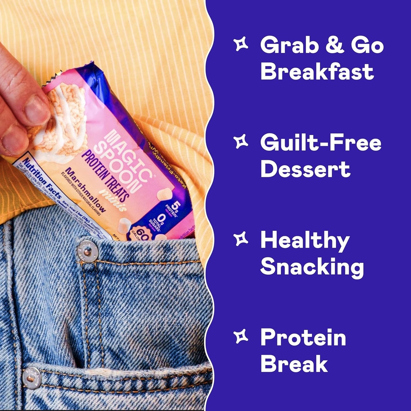 MAGIC SPOON Mini Treats - 5g Protein, Low Carb, Keto Friendly, Low Sugar, Gluten Free, Crispy Protein Bar Cereal Bar, On-The-Go Healthy Snack (Marshmallow, 16 Mini Bars)
