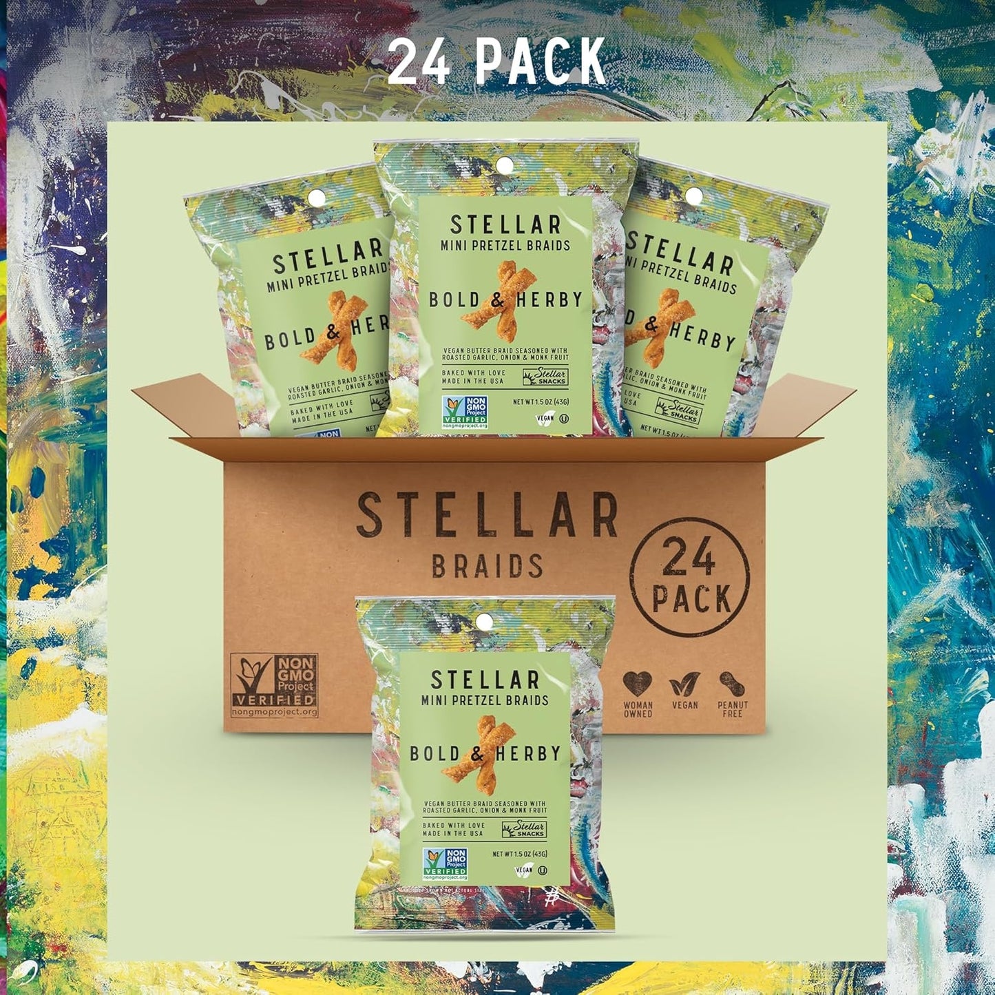 Stellar Snacks Mini Pretzel Braids, Vegan Friendly, Kosher, Non-GMO, 1.5 Ounce (Pack of 24, Bold & Herby)
