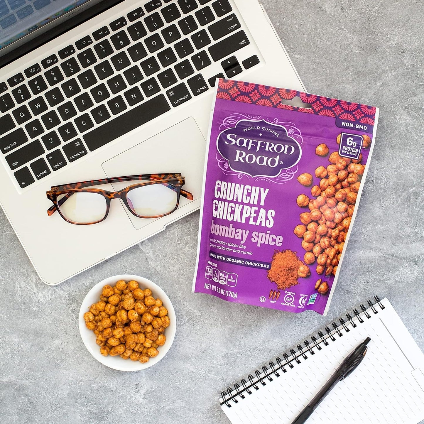 Saffron Road Organic Crunchy Chickpea Snacks-Gluten Free, Non-GMO, Halal, Kosher, Vegan (Bombay Spice, 6 Ounce (Pack of 4)