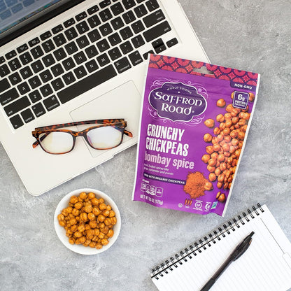 Saffron Road Organic Crunchy Chickpea Snacks-Gluten Free, Non-GMO, Halal, Kosher, Vegan (Bombay Spice, 6 Ounce (Pack of 4)